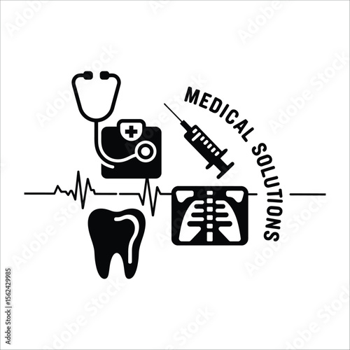Medical solutions logo design for healthcare company with stethoscope and x ray image vector graphic