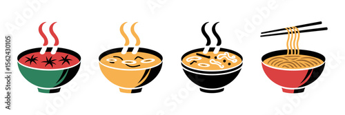 Vector soup icons with steam rising – Suitable for food packaging, culinary blogs, or winter recipe content