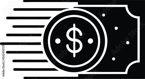 Vector art of a dollar coin and bill moving quickly isolated on white background