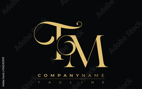 TM Abstract Creative Jewelry Logo. A stylish logo featuring golden monogram initials in an elegant and modern typography, perfect for branding