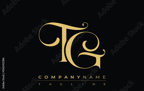 TG Abstract Creative Jewelry Logo. A stylish logo featuring golden monogram initials in an elegant and modern typography, perfect for branding