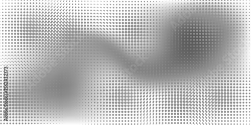 Black dots on white background. Contrast perforated surface. Grunge halftone vector texture. Horizontal dotwork gradient. Monochrome halftone overlay for vintage design.