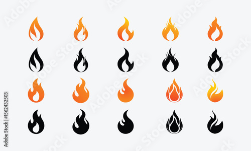 Vector Fire Flame Icon Set Collection, Modern Flat and Silhouette Styles