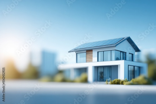 photograph modern energy-efficient house with blurred people in background for dynamic touch