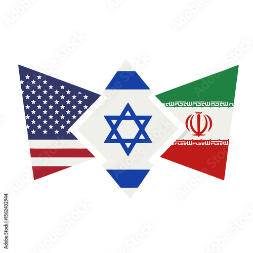 USA, Israel, and Iran Flags - International Relations Concept