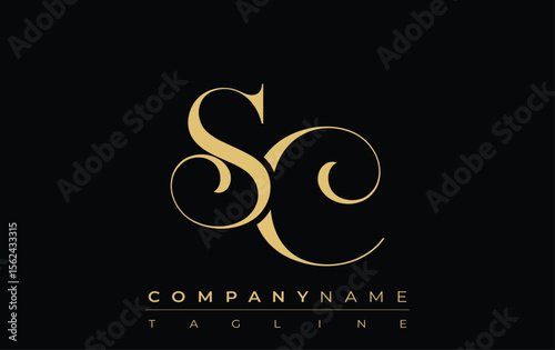 SC Abstract Creative Jewelry Logo. A stylish logo featuring golden monogram initials in an elegant and modern typography, perfect for branding