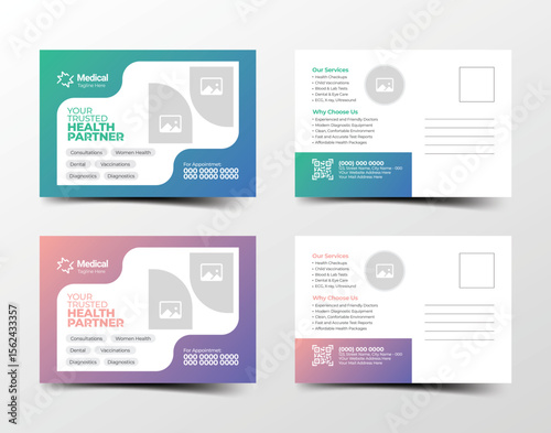 Clean and editable medical postcard template for doctor, hospital, and health service advertising