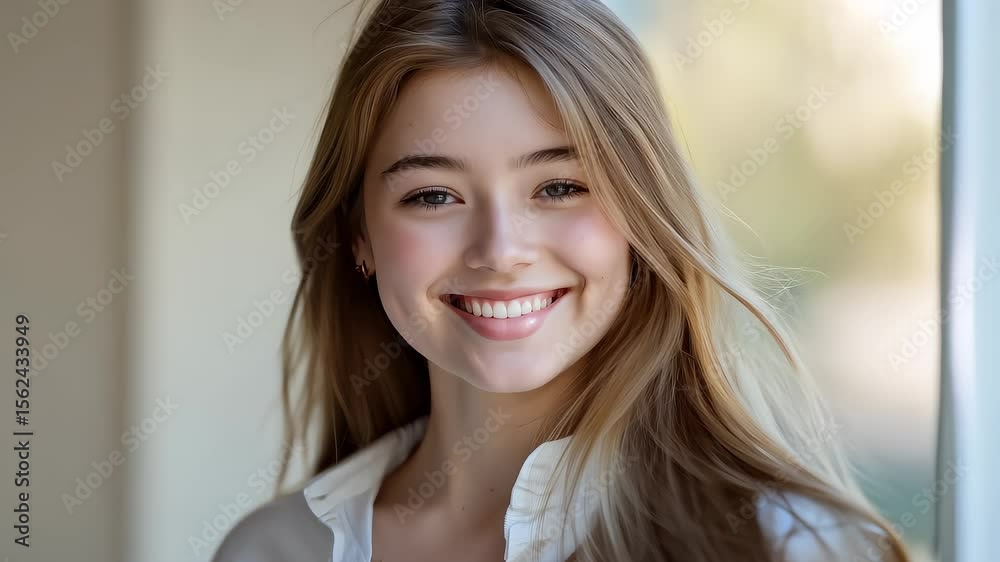 Smiling Young Woman Portrait Close-up in Sunlight Smiling Young Woman Portrait Close-up in Sunlight