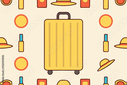 Sunny Vacation Yellow Suitcase and Travel Essentials Illustration