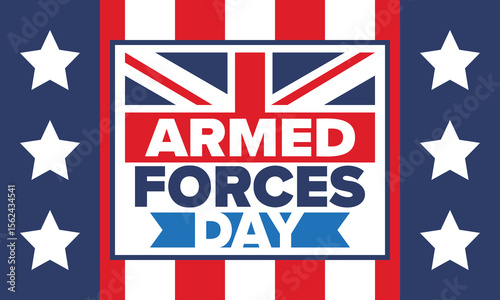 Armed Forces Day in United Kingdom. Great Britain flag. Veterans' and Memorial Day. Holiday to honoring the armed forces. British flag. Army Day. Creative art poster. Vector illustration