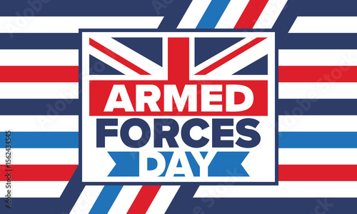 Armed Forces Day in United Kingdom. Great Britain flag. Veterans' and Memorial Day. Holiday to honoring the armed forces. British flag. Army Day. Creative art poster. Vector illustration