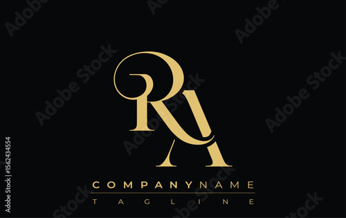 RA Abstract Creative Jewelry Logo. A stylish logo featuring golden monogram initials in an elegant and modern typography, perfect for branding