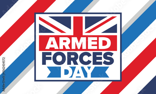 Armed Forces Day in United Kingdom. Great Britain flag. Veterans' and Memorial Day. Holiday to honoring the armed forces. British flag. Army Day. Creative art poster. Vector illustration