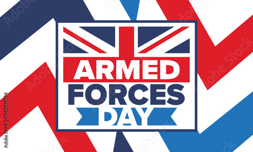 Armed Forces Day in United Kingdom. Great Britain flag. Veterans' and Memorial Day. Holiday to honoring the armed forces. British flag. Army Day. Creative art poster. Vector illustration
