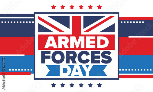 Armed Forces Day in United Kingdom. Great Britain flag. Veterans' and Memorial Day. Holiday to honoring the armed forces. British flag. Army Day. Creative art poster. Vector illustration