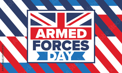 Armed Forces Day in United Kingdom. Great Britain flag. Veterans' and Memorial Day. Holiday to honoring the armed forces. British flag. Army Day. Creative art poster. Vector illustration