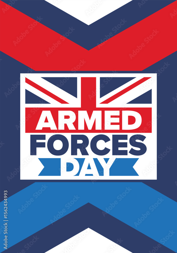 Armed Forces Day in United Kingdom. Great Britain flag. Veterans' and Memorial Day. Holiday to honoring the armed forces. British flag. Army Day. Creative art poster. Vector illustration Armed Forces Day in United Kingdom. Great Britain flag. Veterans' and Memorial Day. Holiday to honoring the armed forces. British flag. Army Day. Creative art poster. Vector illustration