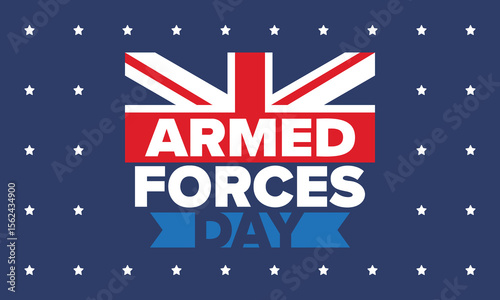 Armed Forces Day in United Kingdom. Great Britain flag. Veterans' and Memorial Day. Holiday to honoring the armed forces. British flag. Army Day. Creative art poster. Vector illustration