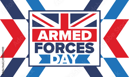 Armed Forces Day in United Kingdom. Great Britain flag. Veterans' and Memorial Day. Holiday to honoring the armed forces. British flag. Army Day. Creative art poster. Vector illustration