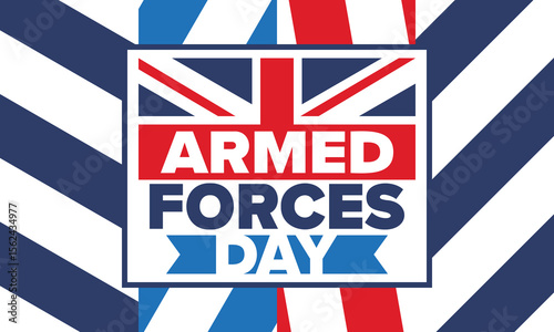 Armed Forces Day in United Kingdom. Great Britain flag. Veterans' and Memorial Day. Holiday to honoring the armed forces. British flag. Army Day. Creative art poster. Vector illustration