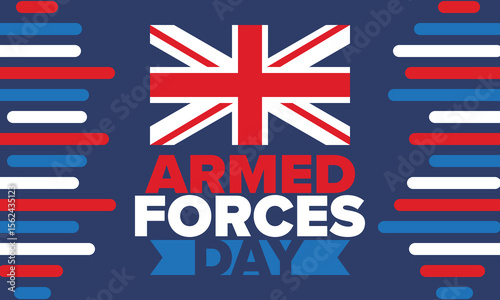 Armed Forces Day in United Kingdom. Great Britain flag. Veterans' and Memorial Day. Holiday to honoring the armed forces. British flag. Army Day. Creative art poster. Vector illustration