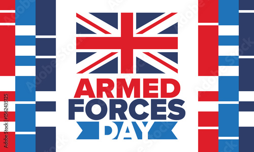 Armed Forces Day in United Kingdom. Great Britain flag. Veterans' and Memorial Day. Holiday to honoring the armed forces. British flag. Army Day. Creative art poster. Vector illustration