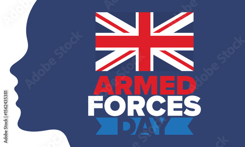 Armed Forces Day in United Kingdom. Great Britain flag. Veterans' and Memorial Day. Holiday to honoring the armed forces. British flag. Army Day. Creative art poster. Vector illustration