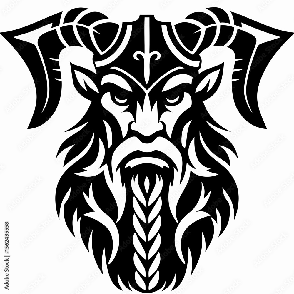 Fototapeta premium Fierce Viking Goat Powerful & Aggressive Goat Head Illustration