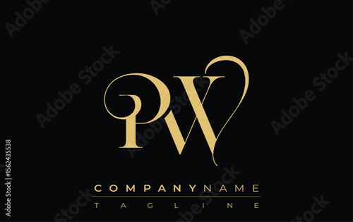 PW Abstract Creative Jewelry Logo. A stylish logo featuring golden monogram initials in an elegant and modern typography, perfect for branding