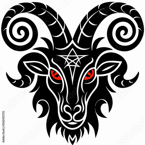 Stylized Baphomet Goat Head Illustration