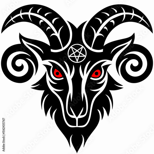 Stylized Symmetrical Baphomet Goat Head Illustration
