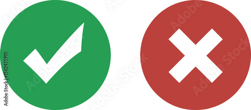 Green check mark and red cross symbols in circles on white background