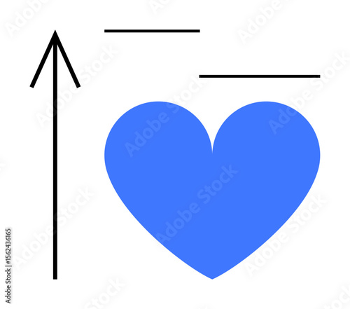 Blue heart next to upward arrow and horizontal lines symbolizing progress, affection, and aspirations. Ideal for love, self-improvement, growth, health, relationships, positivity simple landing page