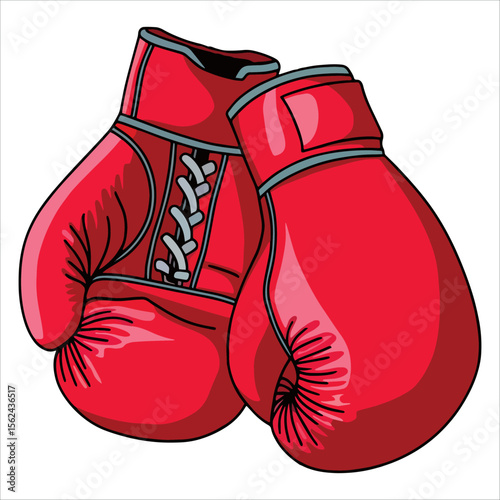 Red boxing gloves vector on wall. Sports equipment illustration for gym and martial arts themes.