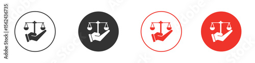 Justice scales in Hand icon. Black style vector icons. Isolated sign symbol