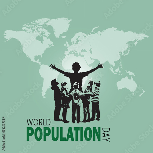 World Population Day Celebrating creative concept Large and diverse group of people around world map