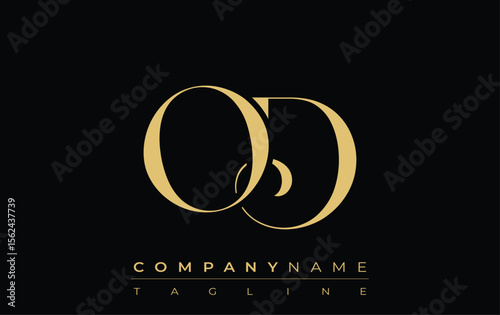 OD Abstract Creative Jewelry Logo. A stylish logo featuring golden monogram initials in an elegant and modern typography, perfect for branding