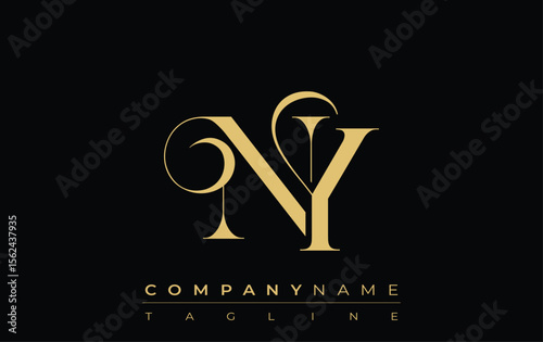 NY Abstract Creative Jewelry Logo. A stylish logo featuring golden monogram initials in an elegant and modern typography, perfect for branding