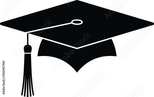 Black graduation cap with tassel on white background simple icon