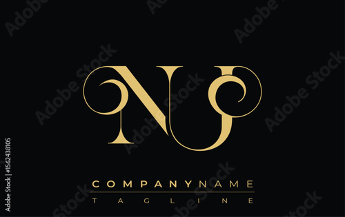 NU Abstract Creative Jewelry Logo. A stylish logo featuring golden monogram initials in an elegant and modern typography, perfect for branding