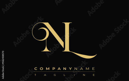 NL Abstract Creative Jewelry Logo. A stylish logo featuring golden monogram initials in an elegant and modern typography, perfect for branding