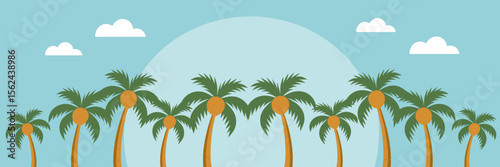 Vector icon sheet of palm trees with coconuts and blue sky – Suitable for travel apps, tropical web themes, or summer event posters