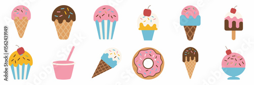 Vector icon sheet of summer ice cream treats with sprinkles – Great for sweets branding, children’s products, or seasonal marketing assets