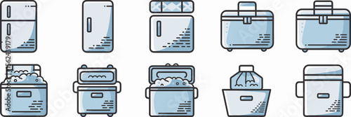 Icon sheet of coolers and refrigeration units – Great for camping guides, summer supply branding, or food preservation content