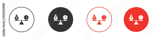 Time and money compare scale icon. Black style vector icons. Isolated sign symbol
