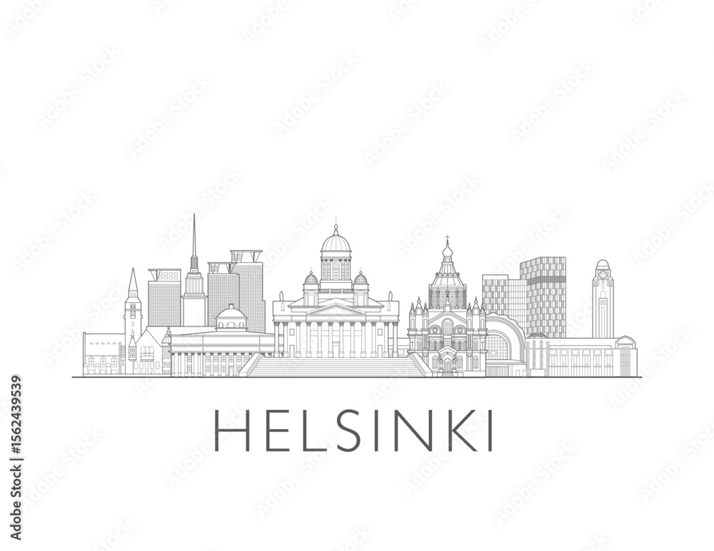Obraz premium Helsinki, Finland, cityscape illustration skyline drawing