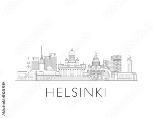 Helsinki, Finland, cityscape illustration skyline drawing