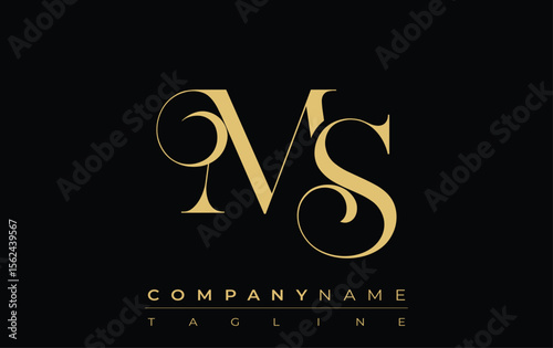 MS Abstract Creative Jewelry Logo. A stylish logo featuring golden monogram initials in an elegant and modern typography, perfect for branding