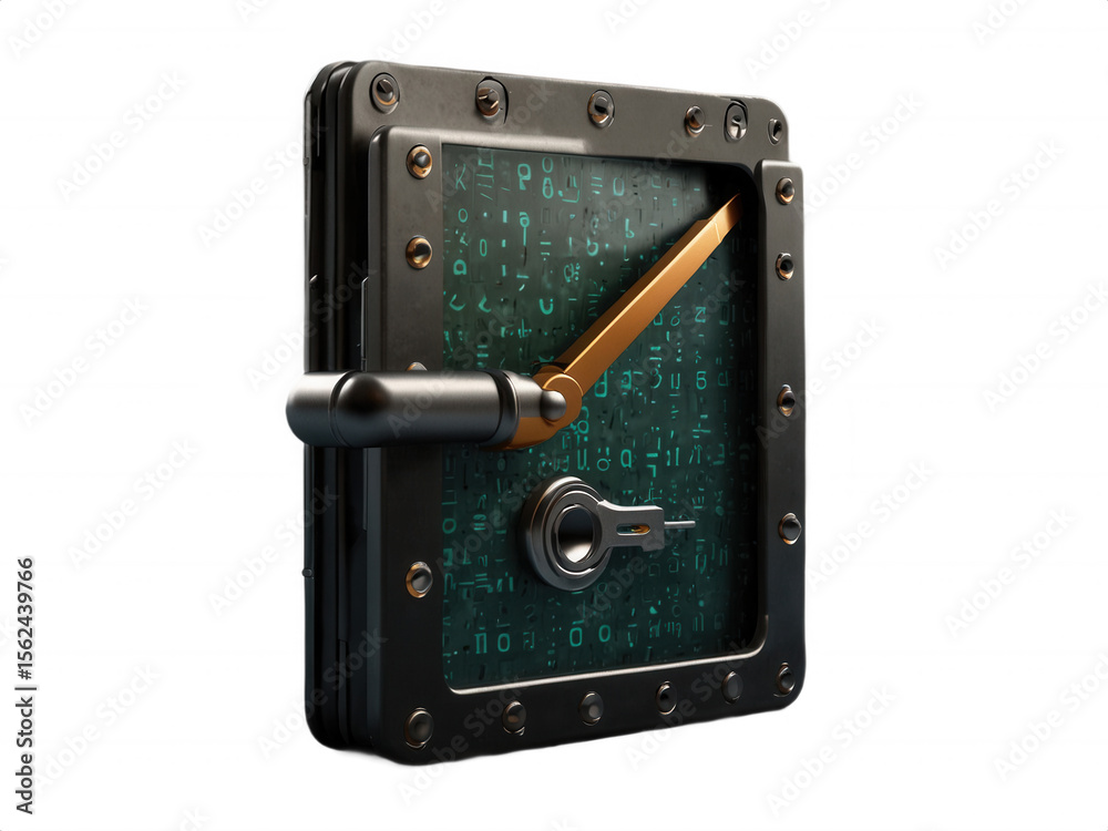 Fototapeta premium Close up of a digital safe with handle and lock on a black background