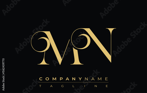 MN Abstract Creative Jewelry Logo. A stylish logo featuring golden monogram initials in an elegant and modern typography, perfect for branding
